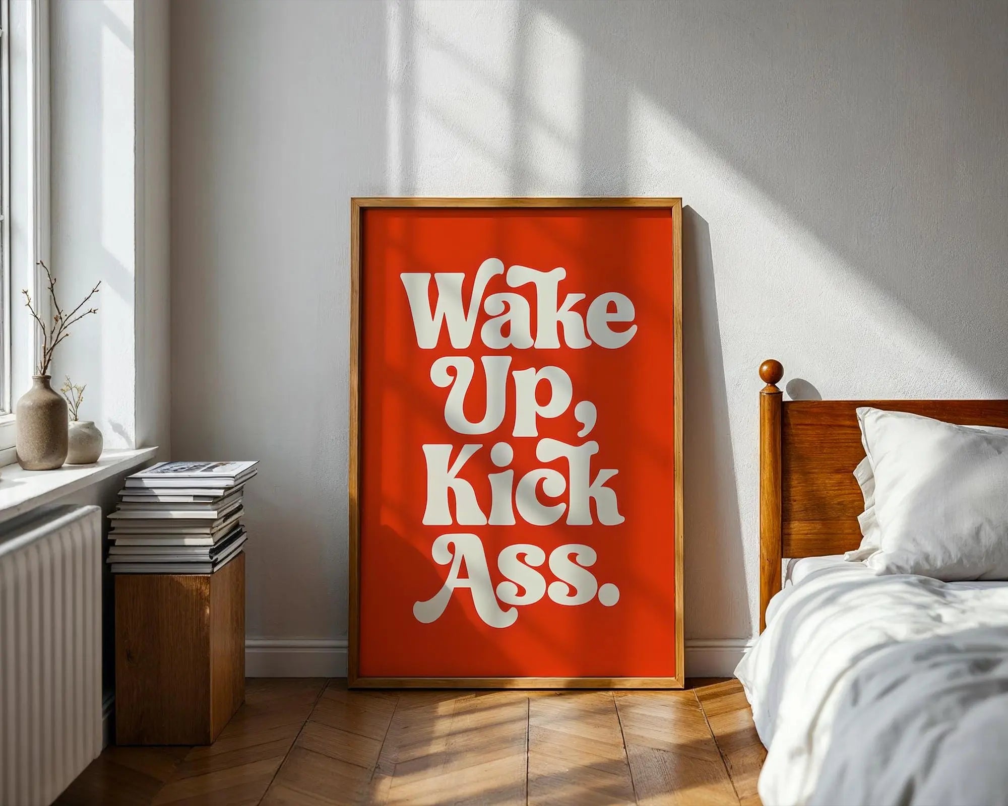 Positive Emotion | Wake Up Kick Ass Bold Typography Print | Motivational Quote Wall Art wall art print, modern home decor, unframed artwork by Nomad & Nest