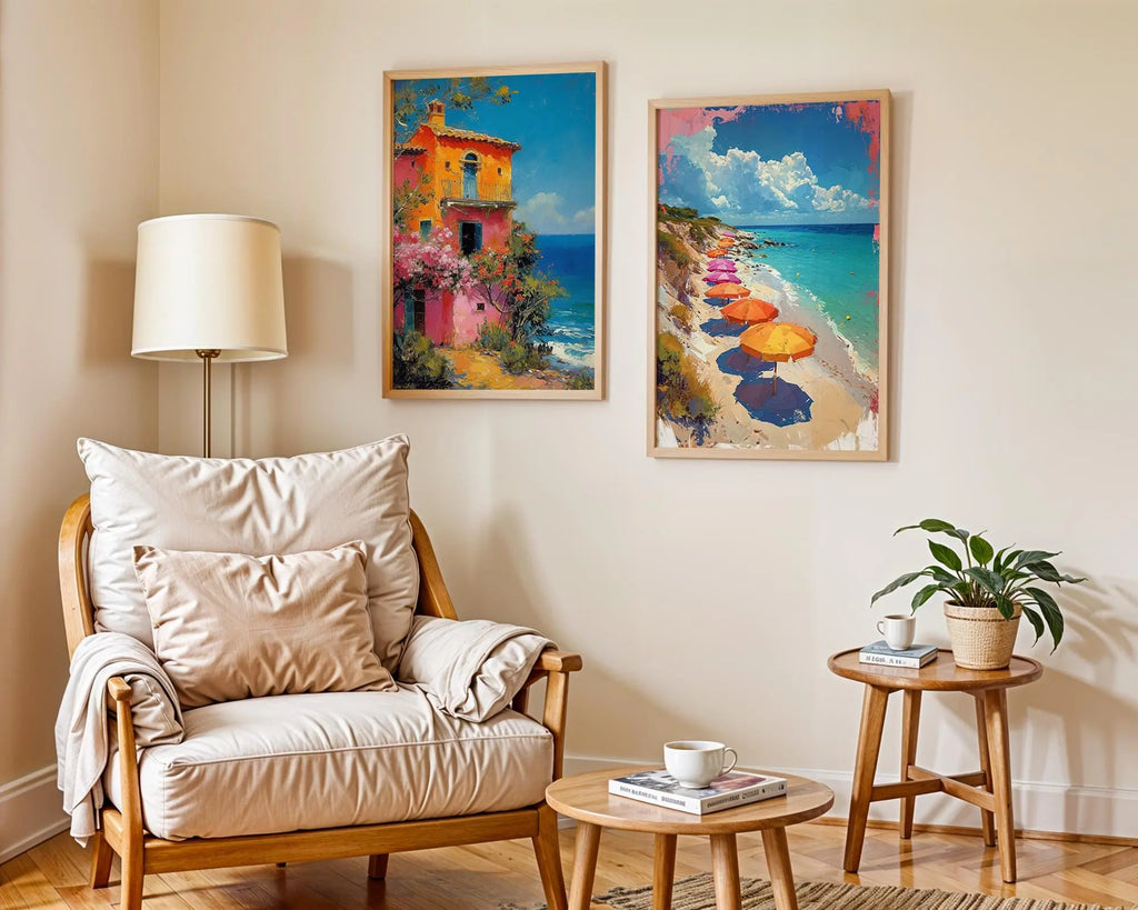 Colourful Prints | Italian Villa & Beach Umbrellas Print Set • Summer Coastal Wall Art wall art print, modern home decor, unframed artwork by Nomad & Nest