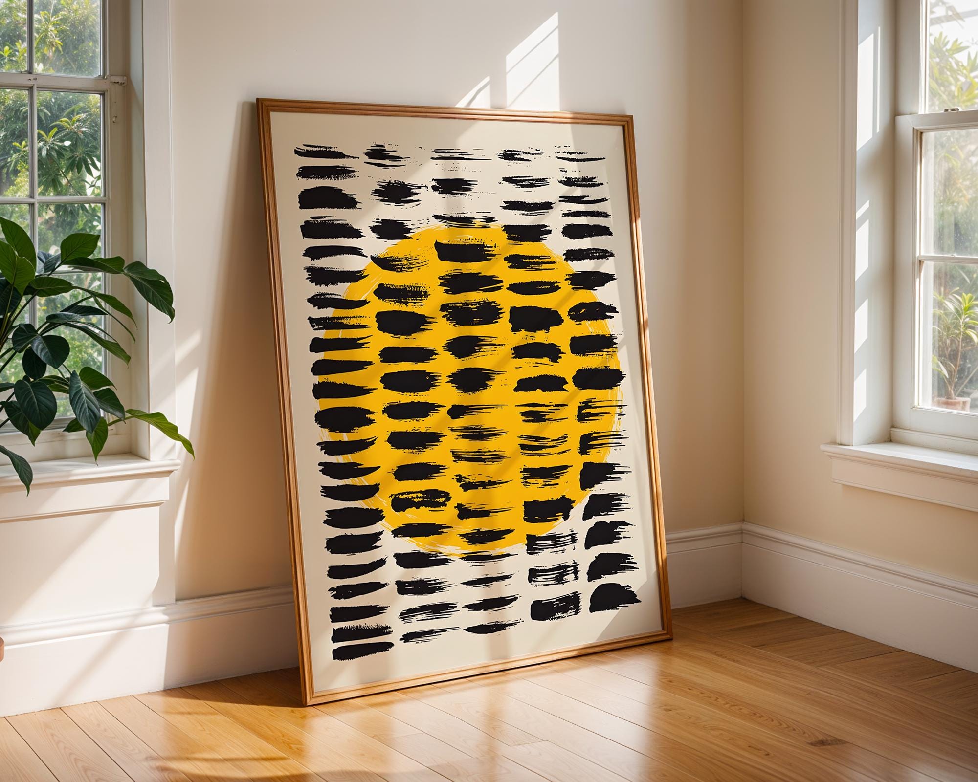 Yellow Sun Abstract Print | Modern Brushstroke Wall Art wall art print, modern home decor, unframed artwork by Nomad & Nest