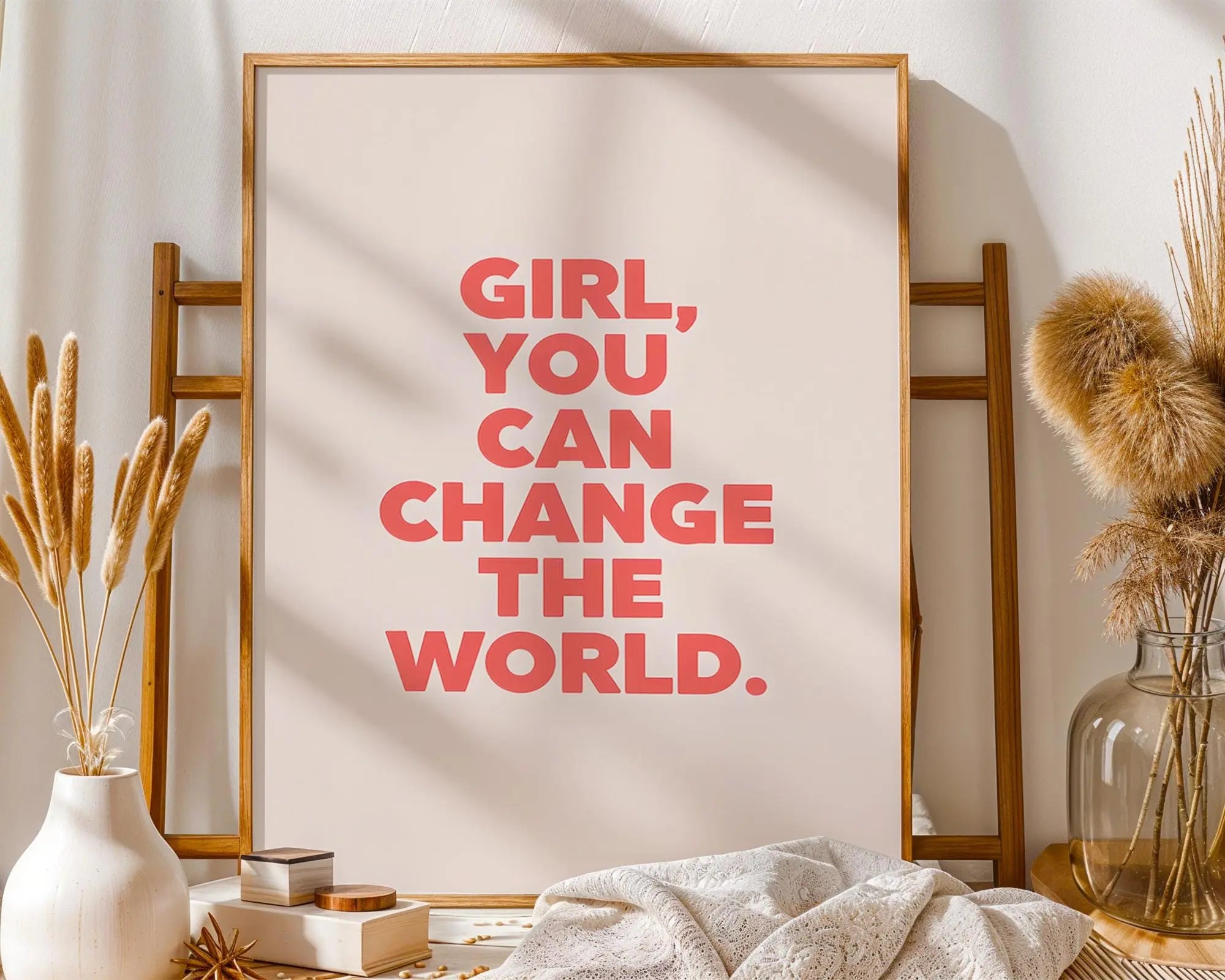 Positive Emotion | Girl You Can Change The World Wall Art | Motivational Typography | Feminine Empowerment Decor wall art print, modern home decor, unframed artwork by Nomad & Nest