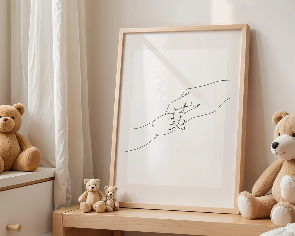 Playroom Ideas | Minimal Hands Nursery Print | Parent Baby Line Art wall art print, modern home decor, unframed artwork by Nomad & Nest