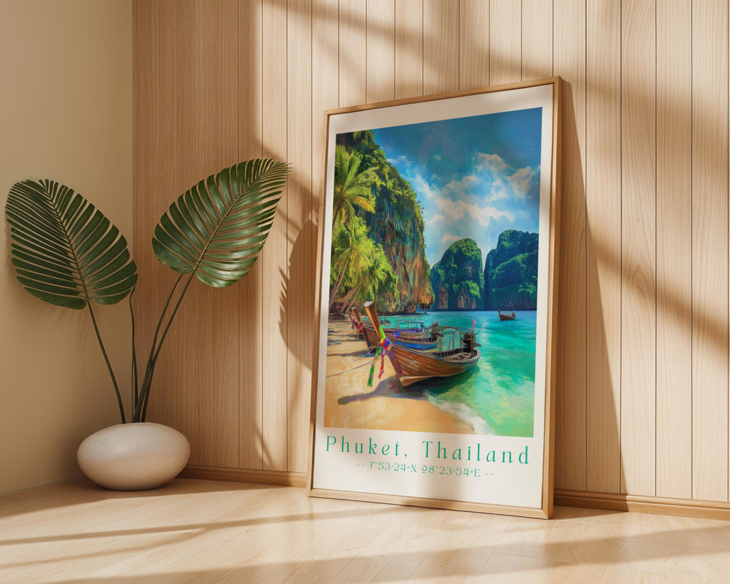 Phuket Thailand Art Print – Longtail Boat, Tropical Beach Poster wall art print, modern home decor, unframed artwork by Nomad & Nest