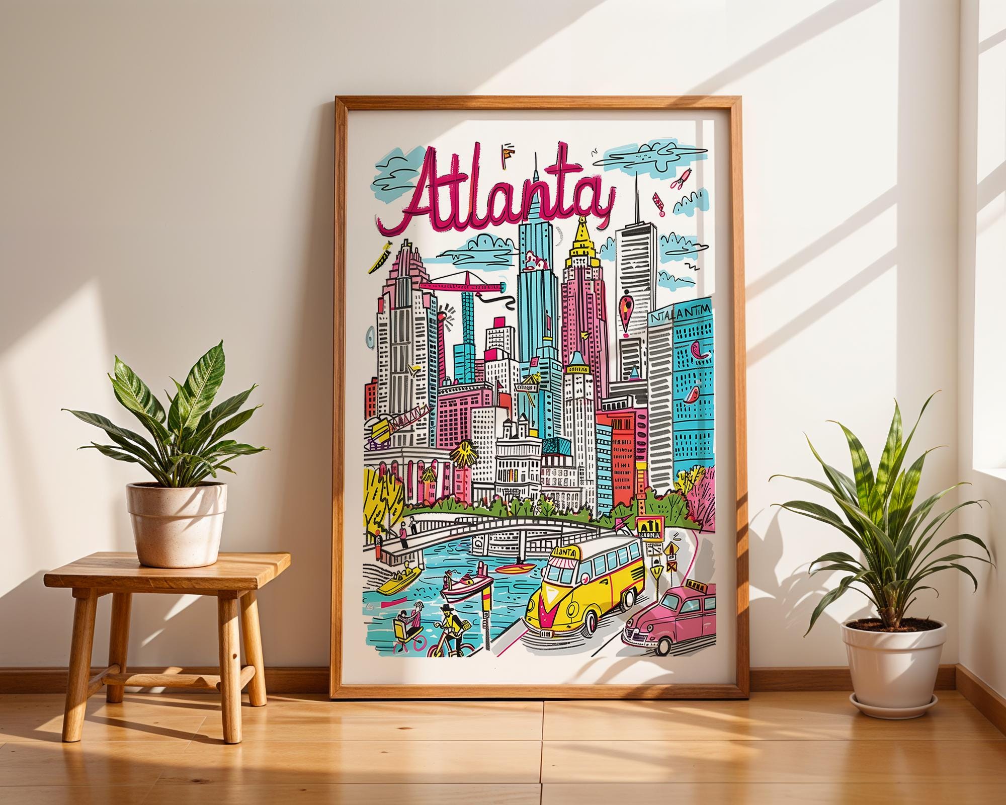Atlanta Georgia Cityscape Art Print | Colorful Travel Poster wall art print, modern home decor, unframed artwork by Nomad & Nest