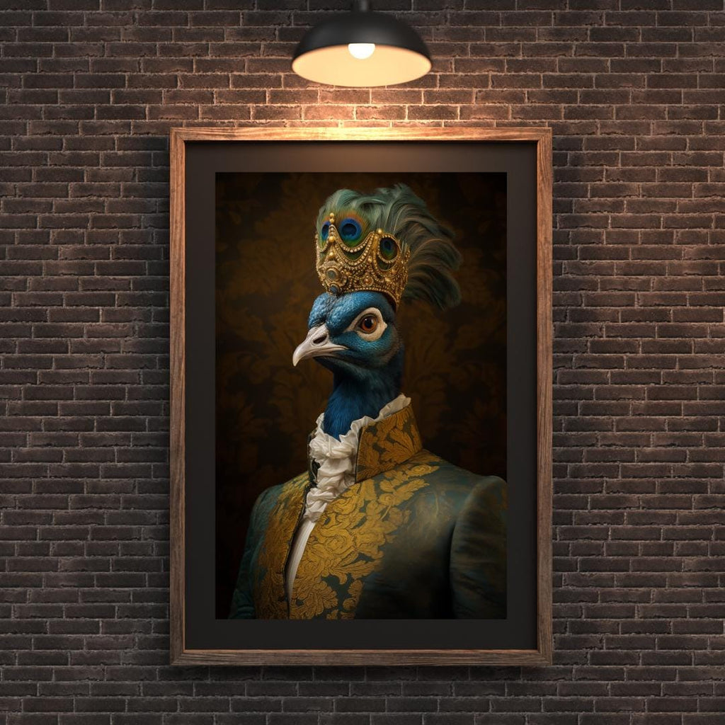 Crowned Peacock Print | Funny Animal Portrait, Regal Home Decor wall art print, modern home decor, unframed artwork by Nomad & Nest
