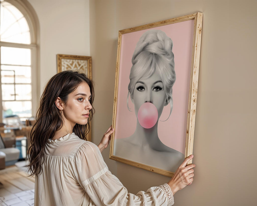 Modern Pop Art | Graffiti Girl Bubblegum Portrait Print | Bedroom Decor wall art print, modern home decor, unframed artwork by Nomad & Nest
