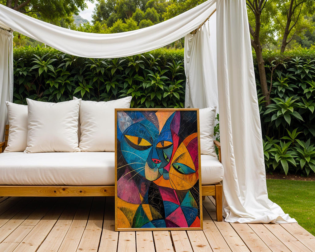Cubist Cat Art Print | Colourful Geometric Feline Home Decor wall art print, modern home decor, unframed artwork by Nomad & Nest