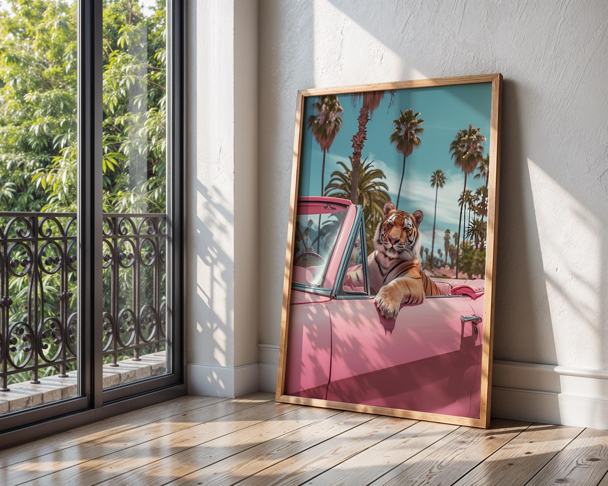Colourful Prints | Tiger in Pink Convertible Art Print | Retro Jungle Poster wall art print, modern home decor, unframed artwork by Nomad & Nest