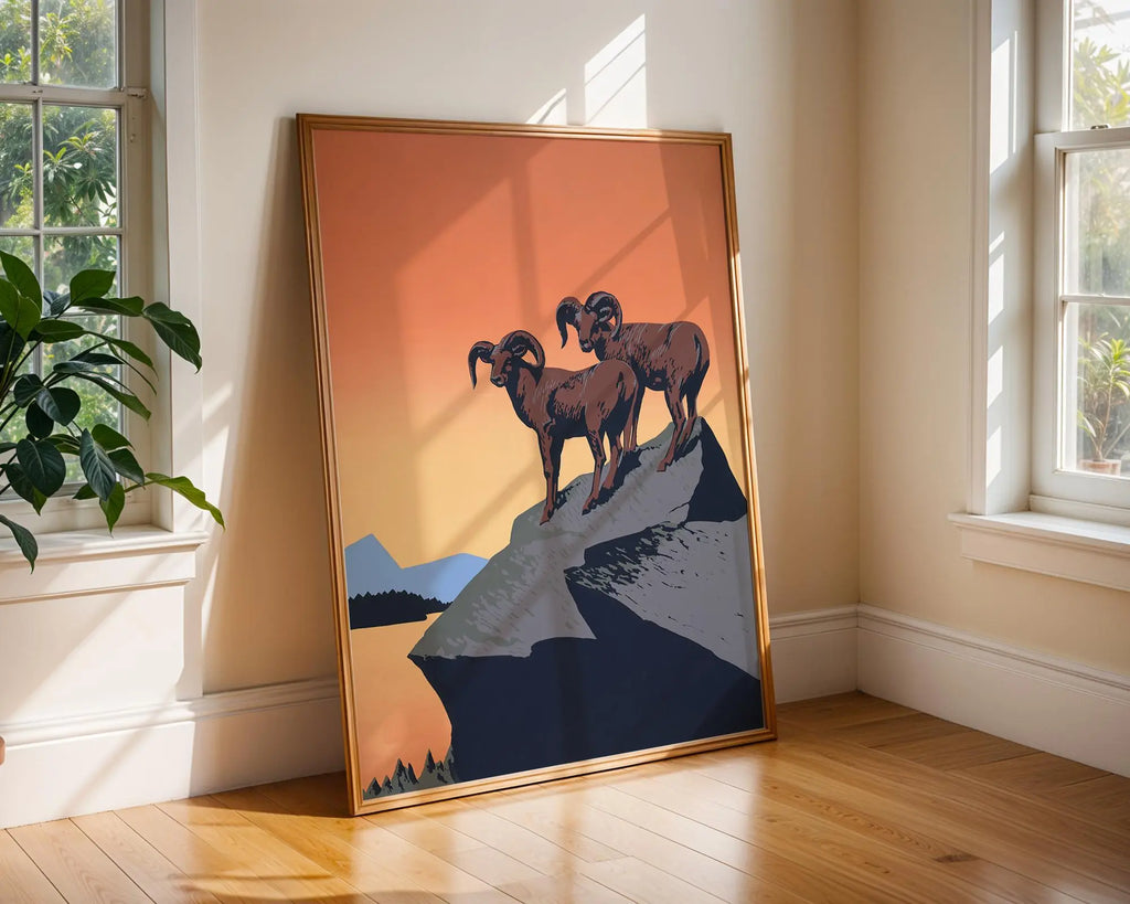 Ram Mountain Wildlife Art Print | Scandinavian Style Poster wall art print, modern home decor, unframed artwork by Nomad & Nest