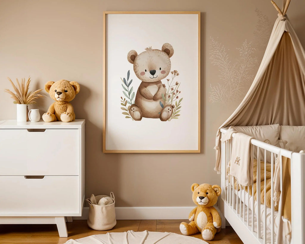 Playroom Ideas | Teddy Bear Nursery Wall Art | Woodland Animal Baby Decor wall art print, modern home decor, unframed artwork by Nomad & Nest