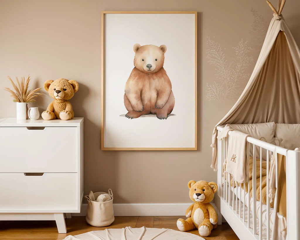 Playroom Ideas | Bear Nursery Wall Art | Woodland Animal Baby Illustration wall art print, modern home decor, unframed artwork by Nomad & Nest