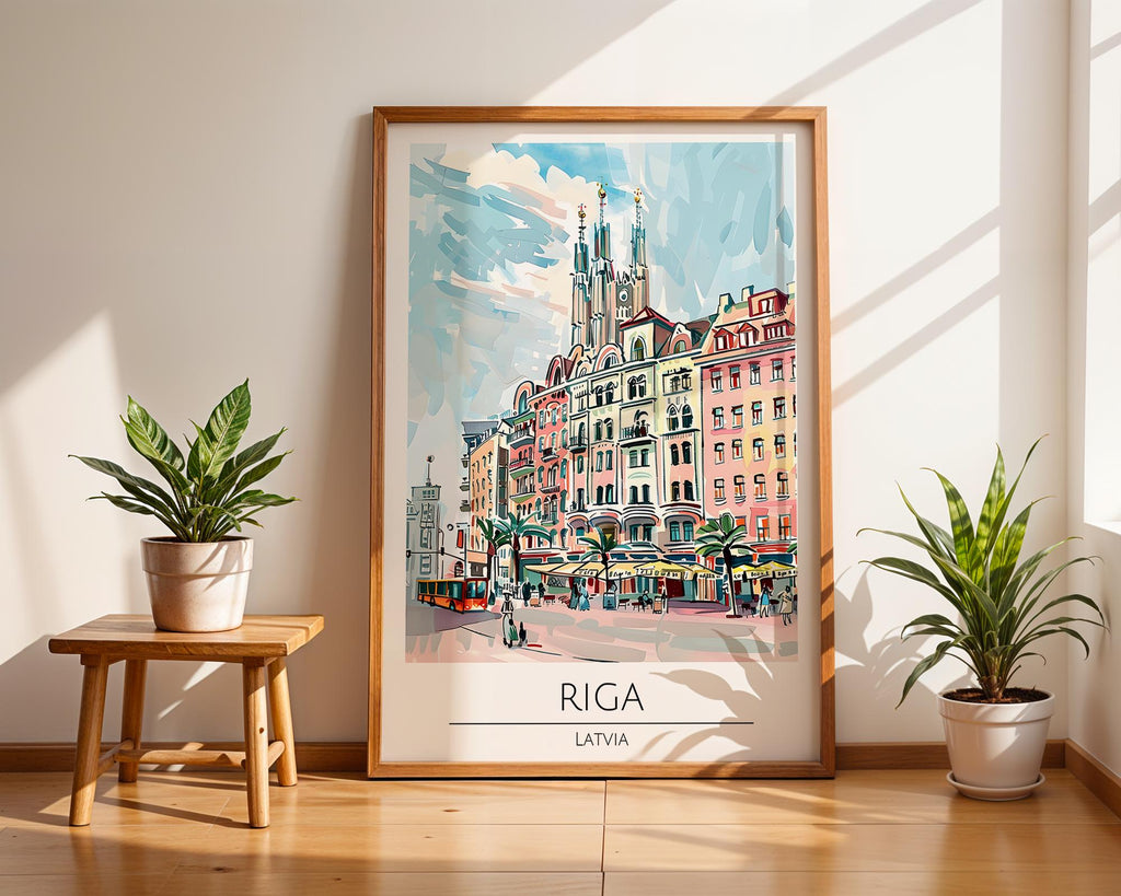 Riga Latvia Travel Poster | Colorful Old Town Architecture Print wall art print, modern home decor, unframed artwork by Nomad & Nest