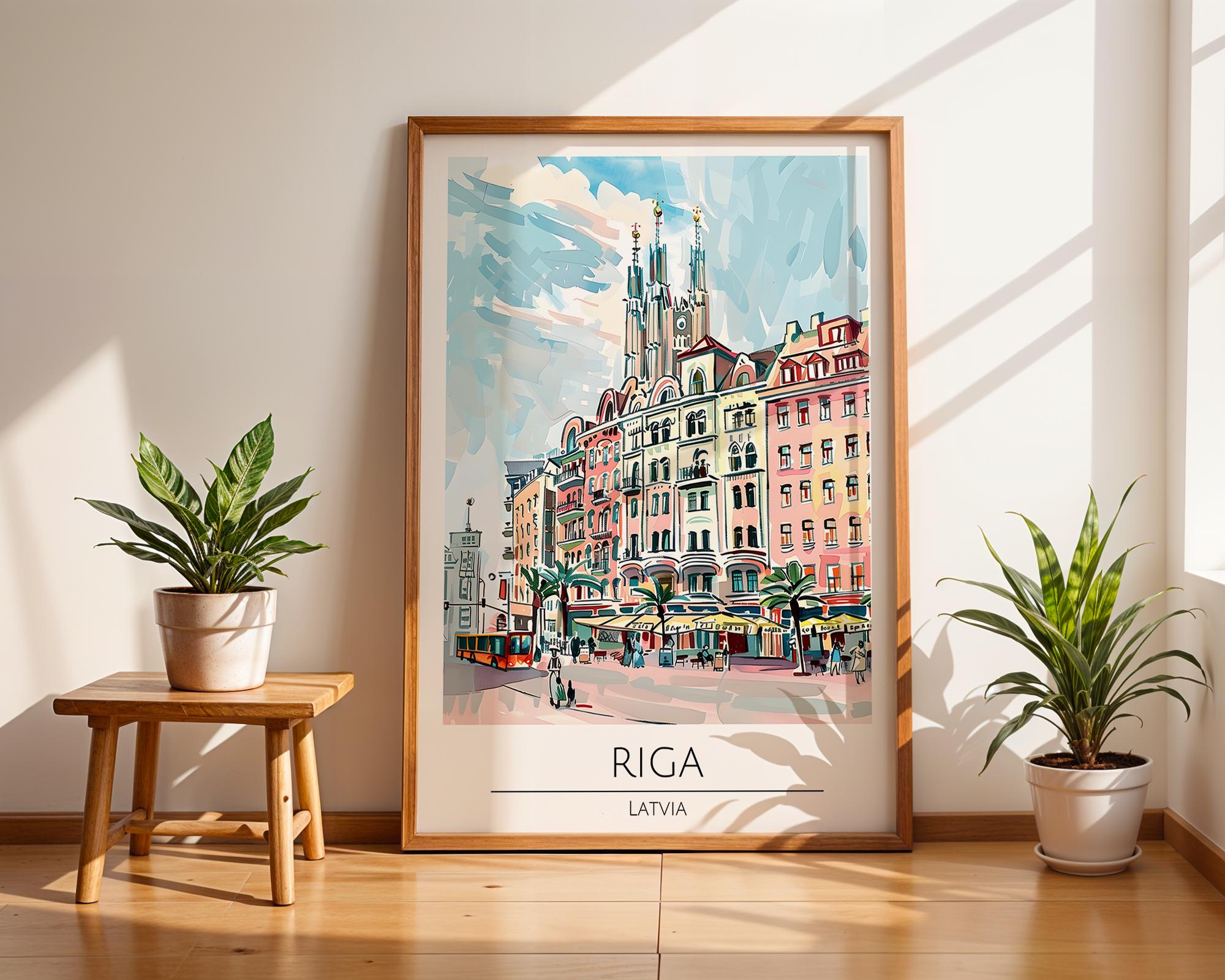 Riga Latvia Travel Poster | Colorful Old Town Architecture Print wall art print, modern home decor, unframed artwork by Nomad & Nest