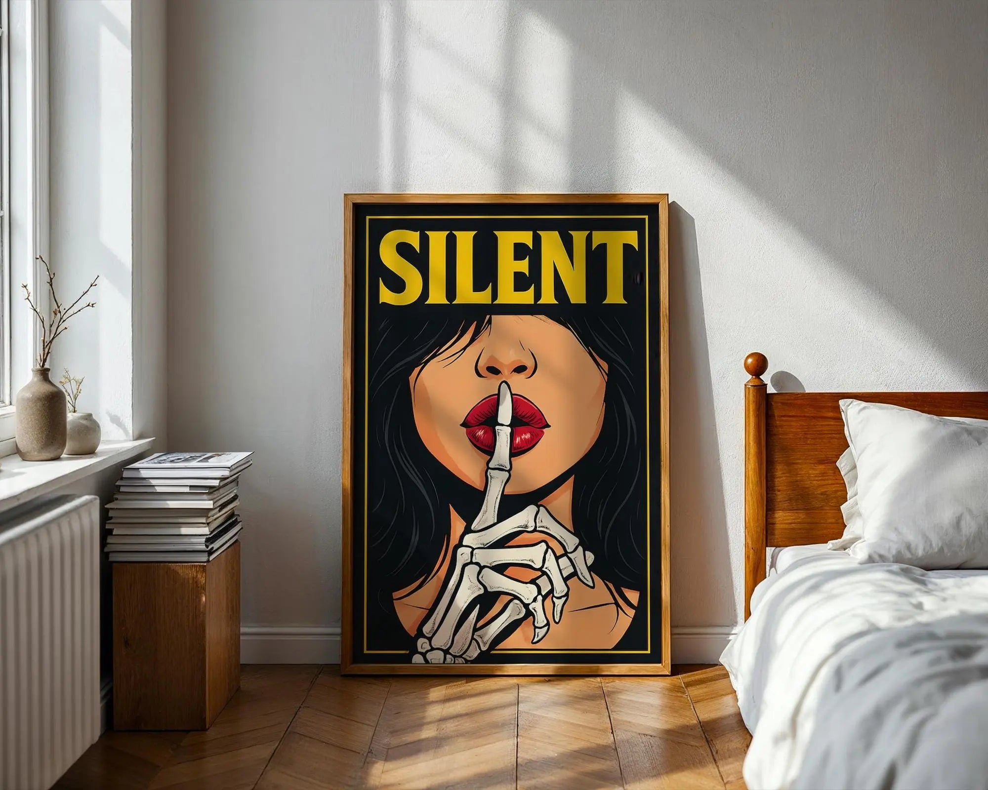 Positive Emotion | Silent Art Print | Dark Pop Art Illustration | Gothic Skeleton Hand Wall Decor wall art print, modern home decor, unframed artwork by Nomad & Nest