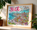 Nice France Travel Poster | Colorful Promenade des Anglais Art Print wall art print, modern home decor, unframed artwork by Nomad & Nest
