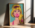 Modern Pop Art | Print | Blonde Bubble Gum Girl, Retro Comic Style wall art print, modern home decor, unframed artwork by Nomad & Nest
