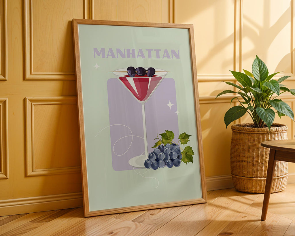 Manhattan Cocktail Print | Retro Bar Illustration, Home Bar Decor wall art print, modern home decor, unframed artwork by Nomad & Nest