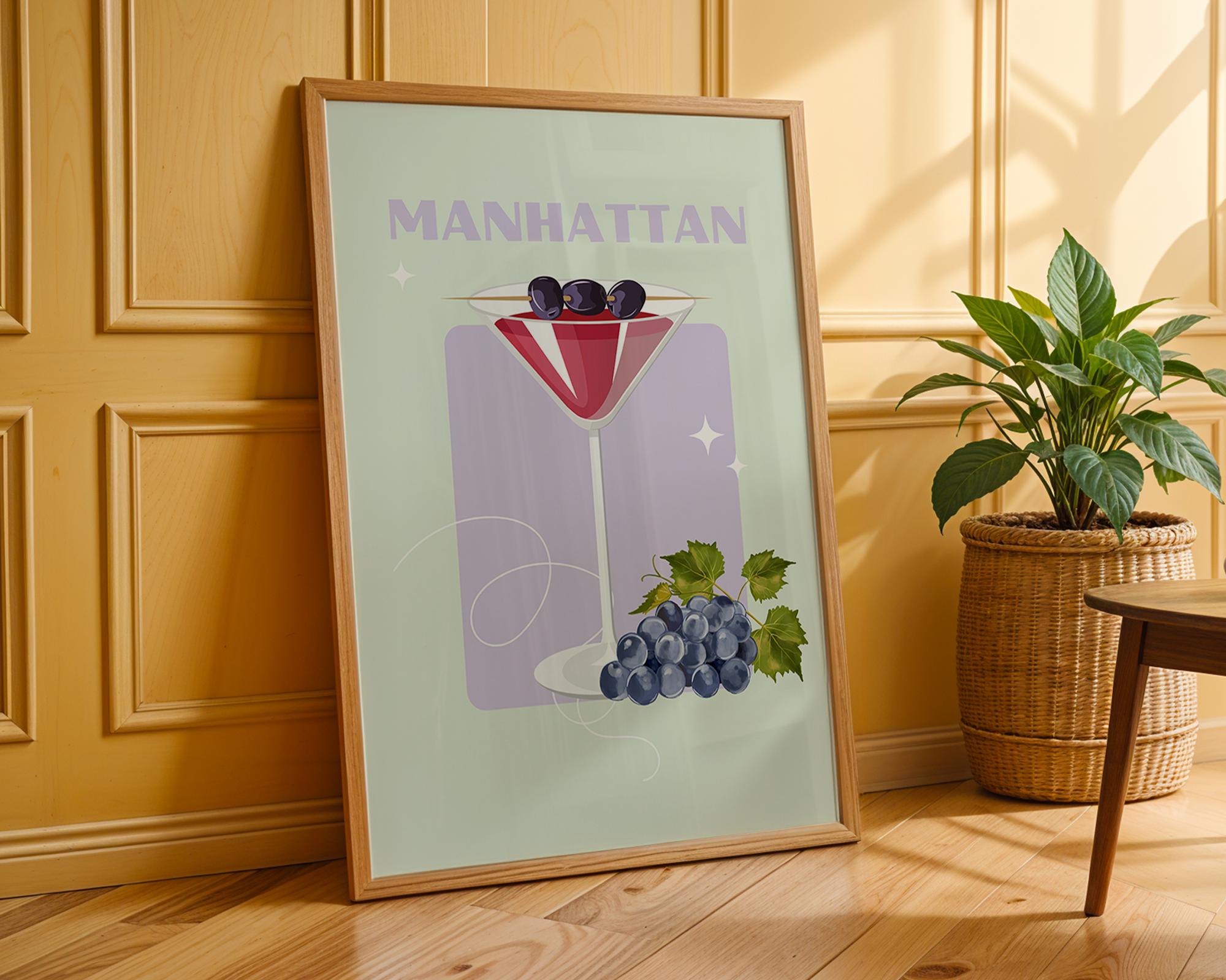 Manhattan Cocktail Print | Retro Bar Illustration, Home Bar Decor wall art print, modern home decor, unframed artwork by Nomad & Nest