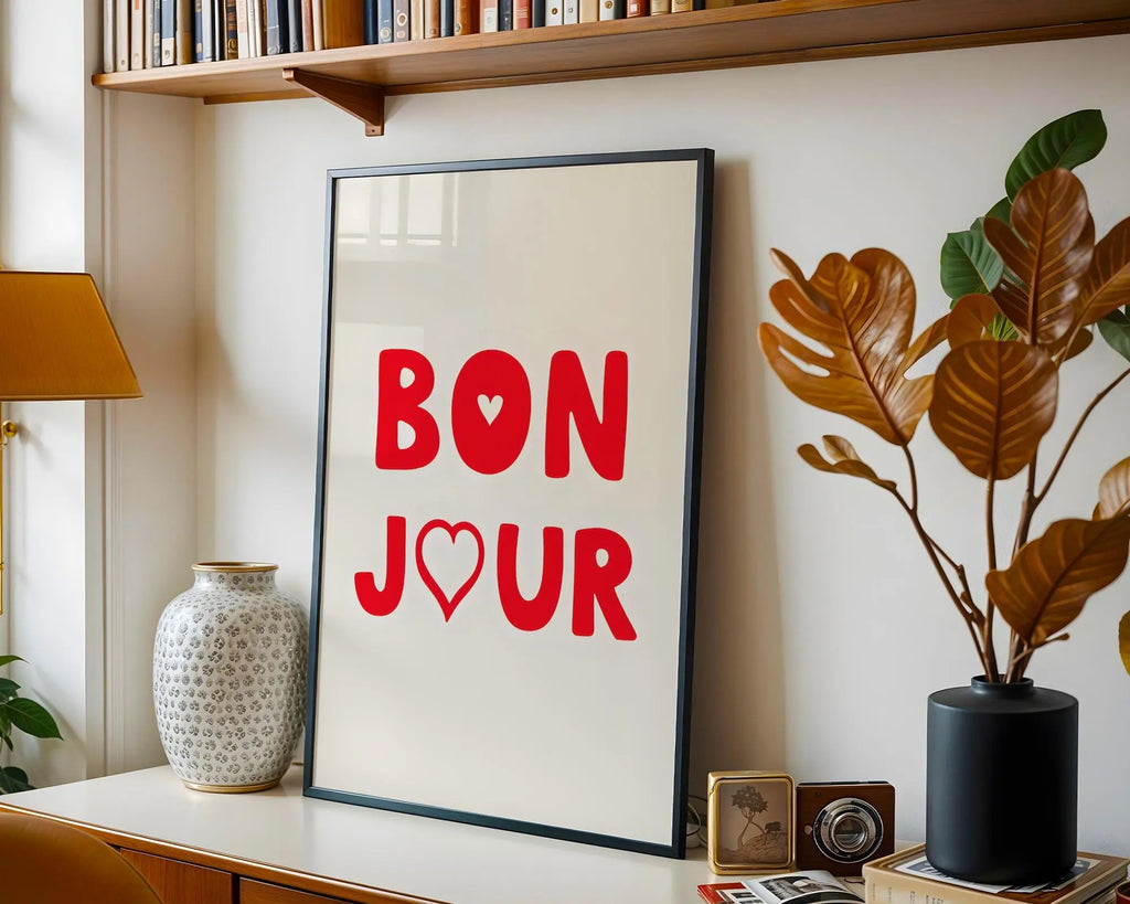 Positive Emotion | Bon Jour | Playful Love Typography Print | Modern Valentine Wall Art wall art print, modern home decor, unframed artwork by Nomad & Nest