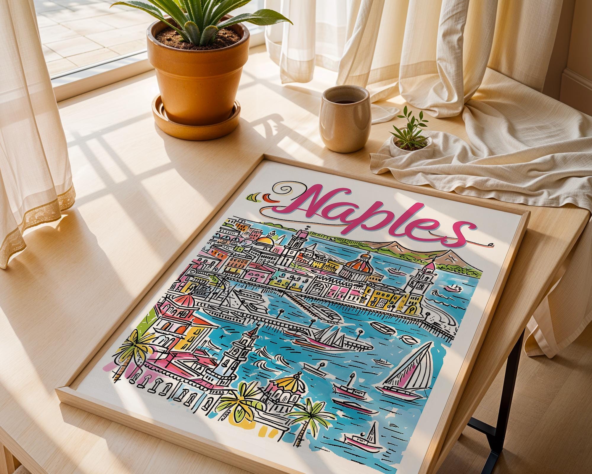 Naples Italy Art Print | Colorful Mediterranean Travel Poster wall art print, modern home decor, unframed artwork by Nomad & Nest