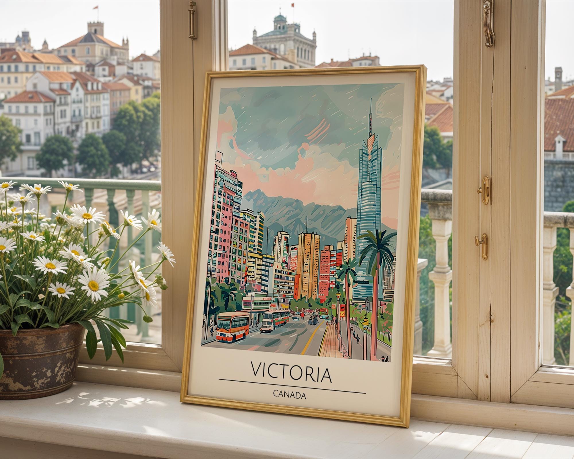 Victoria BC Skyline Art Print | Colorful Canadian City Poster wall art print, modern home decor, unframed artwork by Nomad & Nest