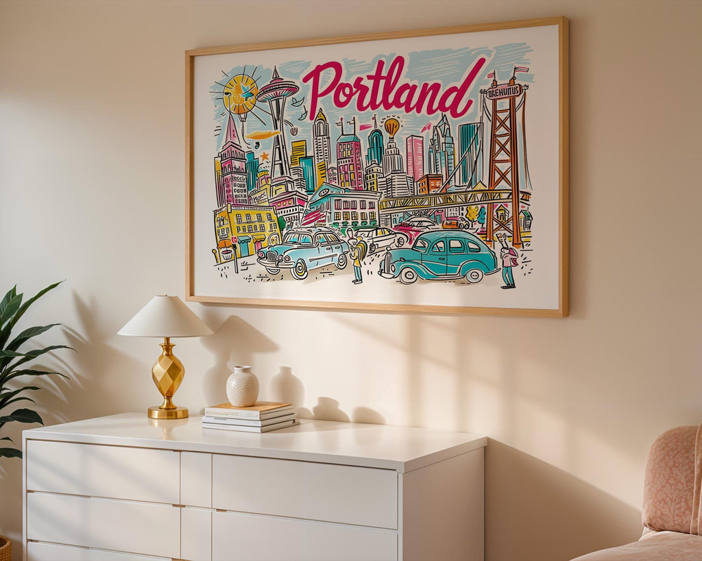 Portland Oregon Poster | Colorful Cityscape Wall Art wall art print, modern home decor, unframed artwork by Nomad & Nest