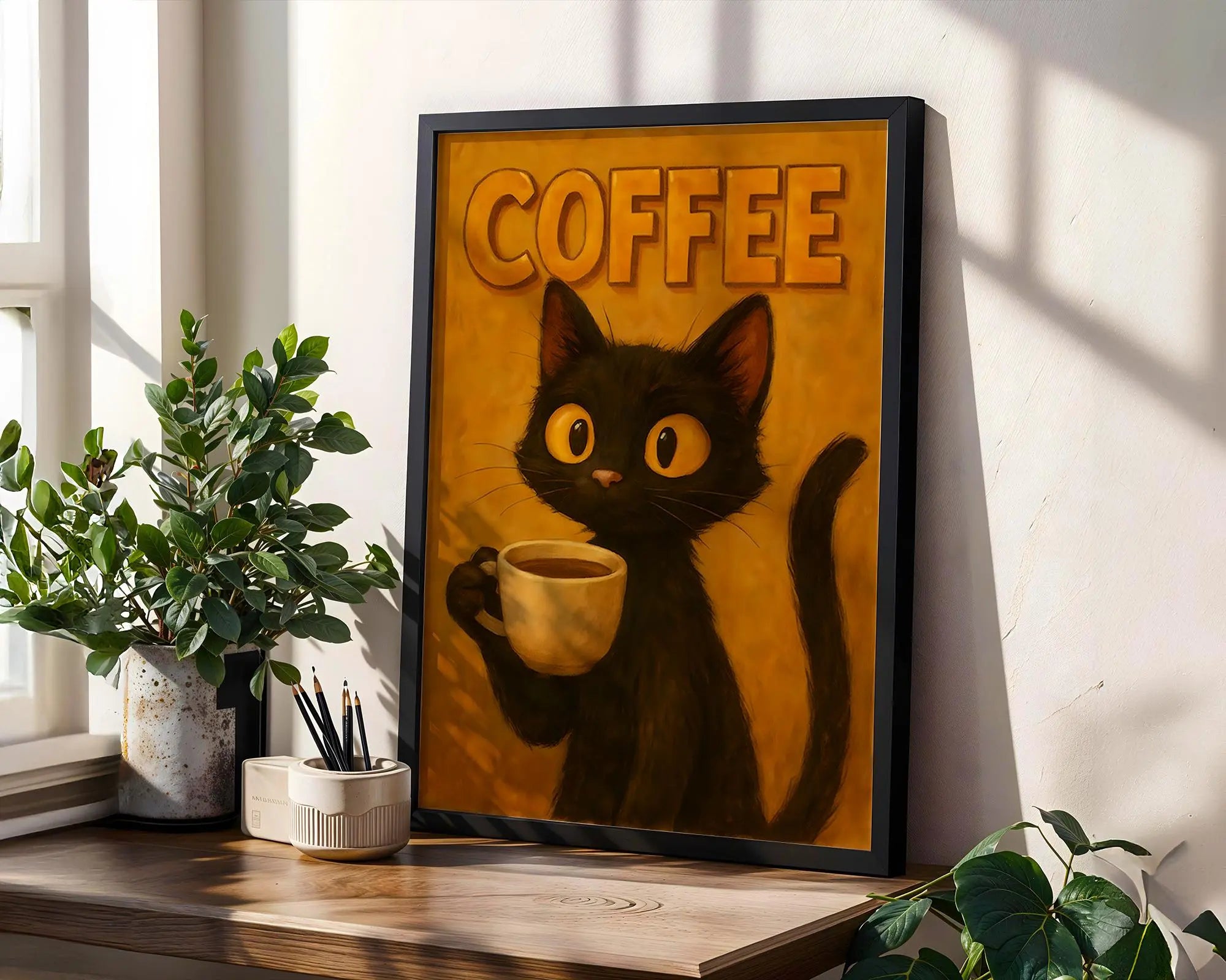 Coffee Cat Art Print | Vintage Style Whimsical Wall Decor wall art print, modern home decor, unframed artwork by Nomad & Nest