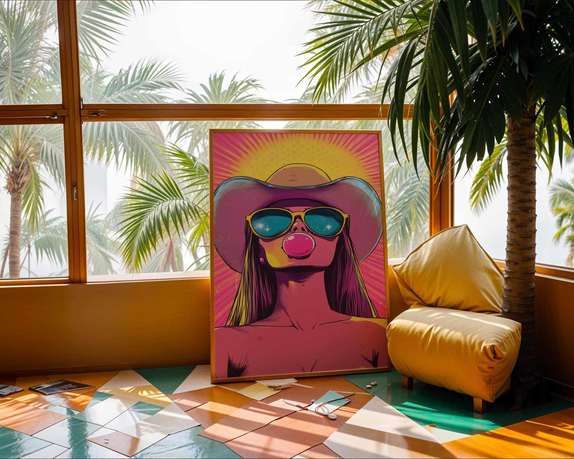 Pop Art Cowgirl Print | Hot Pink Bubble Gum Poster wall art print, modern home decor, unframed artwork by Nomad & Nest