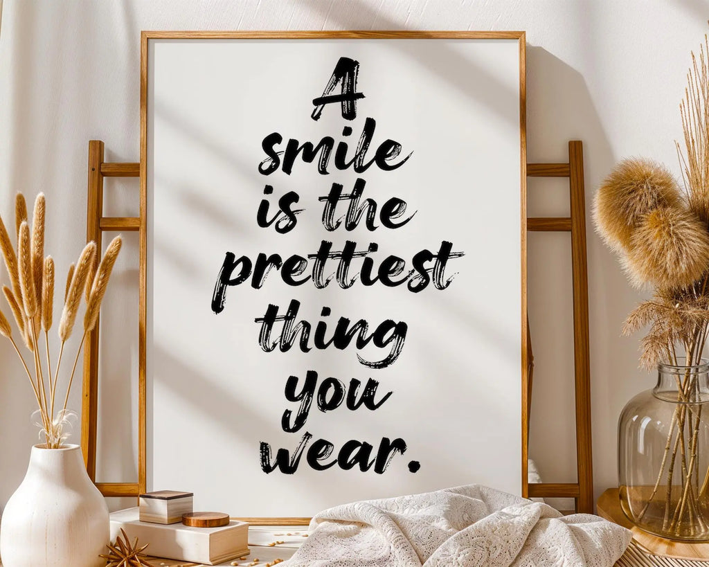Positive Emotion | A Smile Is The Prettiest Thing Quote | Elegant Typography Wall Art wall art print, modern home decor, unframed artwork by Nomad & Nest