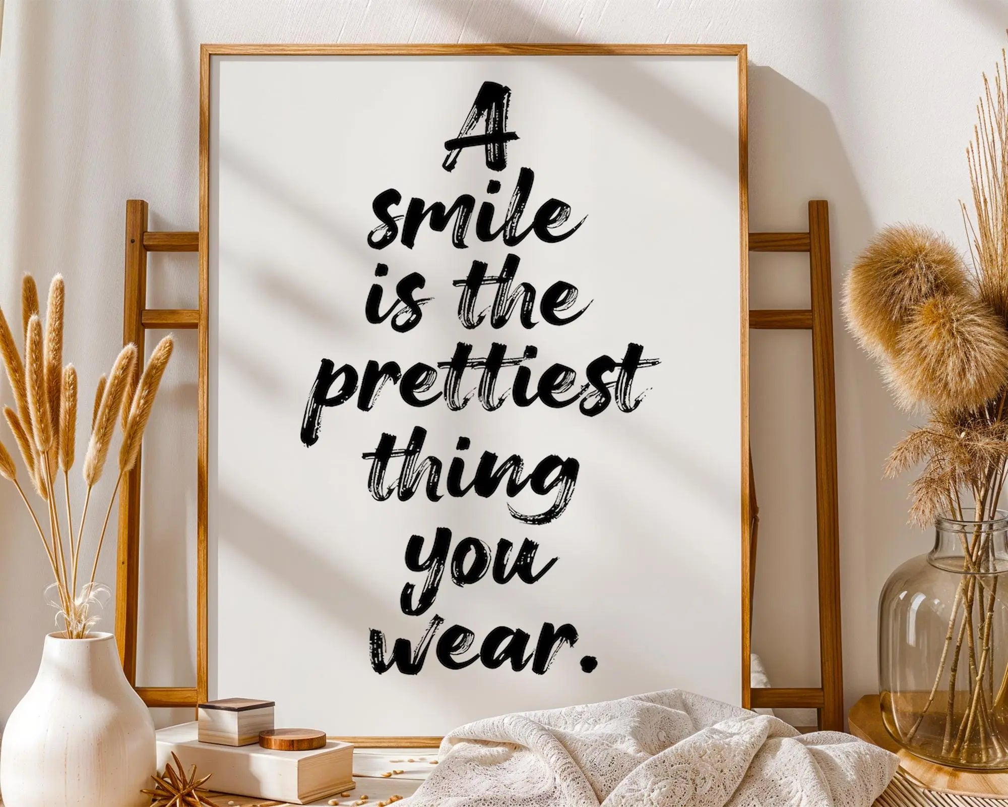 Positive Emotion | A Smile Is The Prettiest Thing Quote | Elegant Typography Wall Art wall art print, modern home decor, unframed artwork by Nomad & Nest