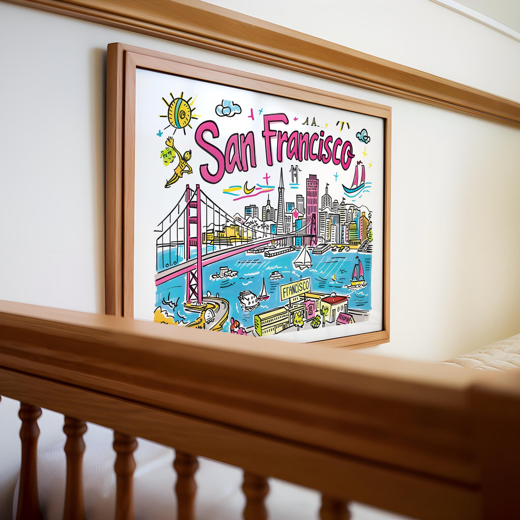 San Francisco Print | Colorful Cityscape Wall Art | Golden Gate Bridge Poster wall art print, modern home decor, unframed artwork by Nomad & Nest
