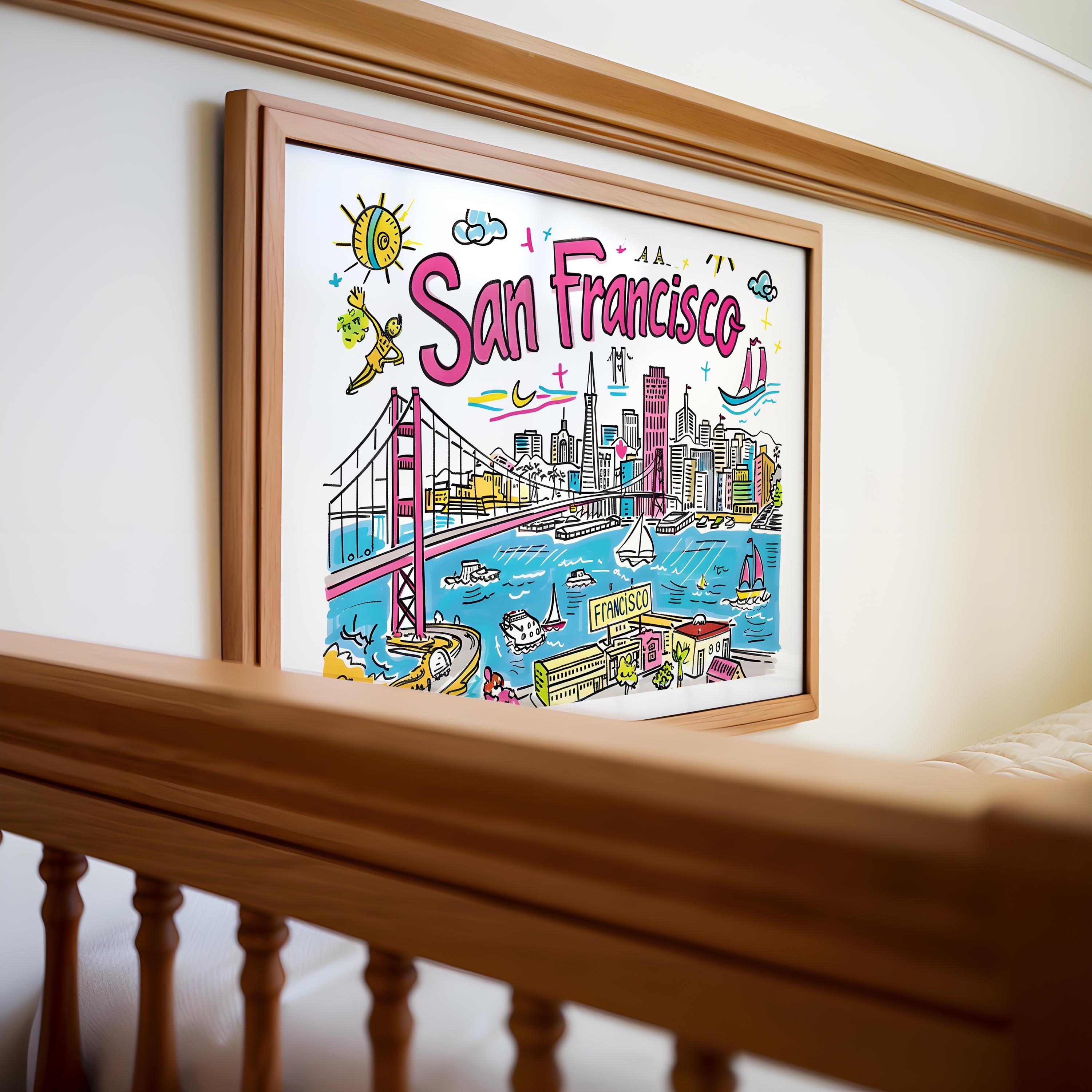 San Francisco Print | Colorful Cityscape Wall Art | Golden Gate Bridge Poster wall art print, modern home decor, unframed artwork by Nomad & Nest