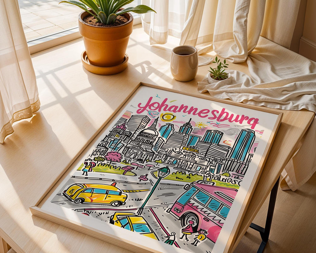 Johannesburg South Africa Art Print | Colorful Travel Poster wall art print, modern home decor, unframed artwork by Nomad & Nest