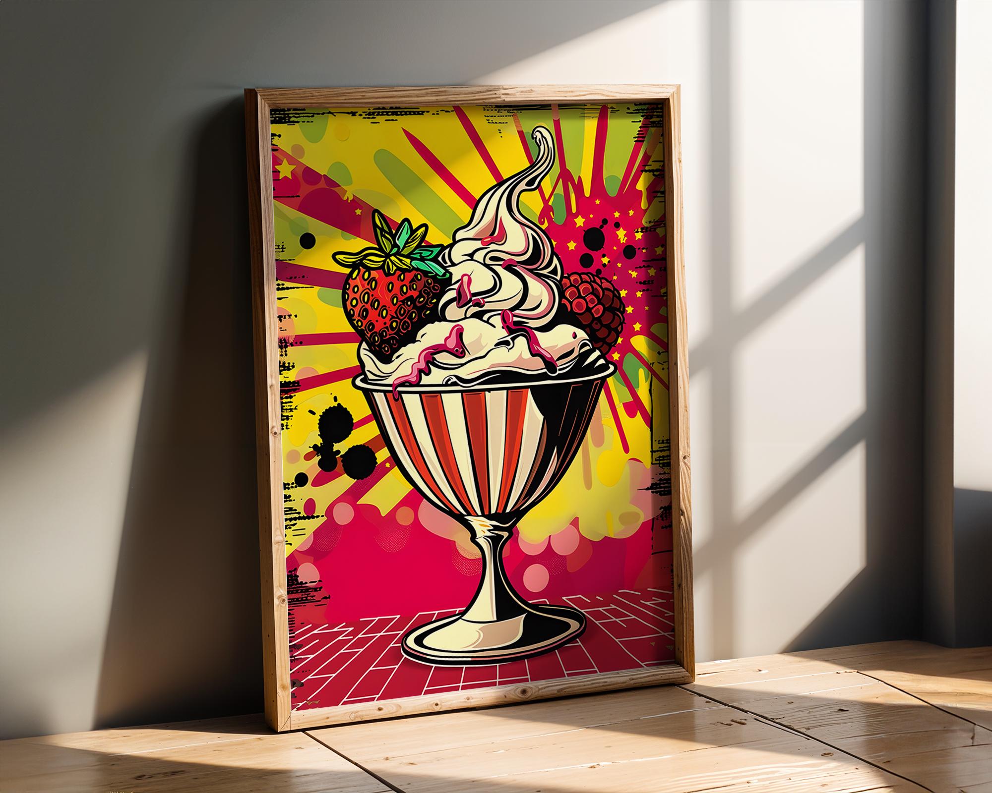 Modern Pop Art | Ice Cream Sundae Print | Retro Kitchen Decor wall art print, modern home decor, unframed artwork by Nomad & Nest