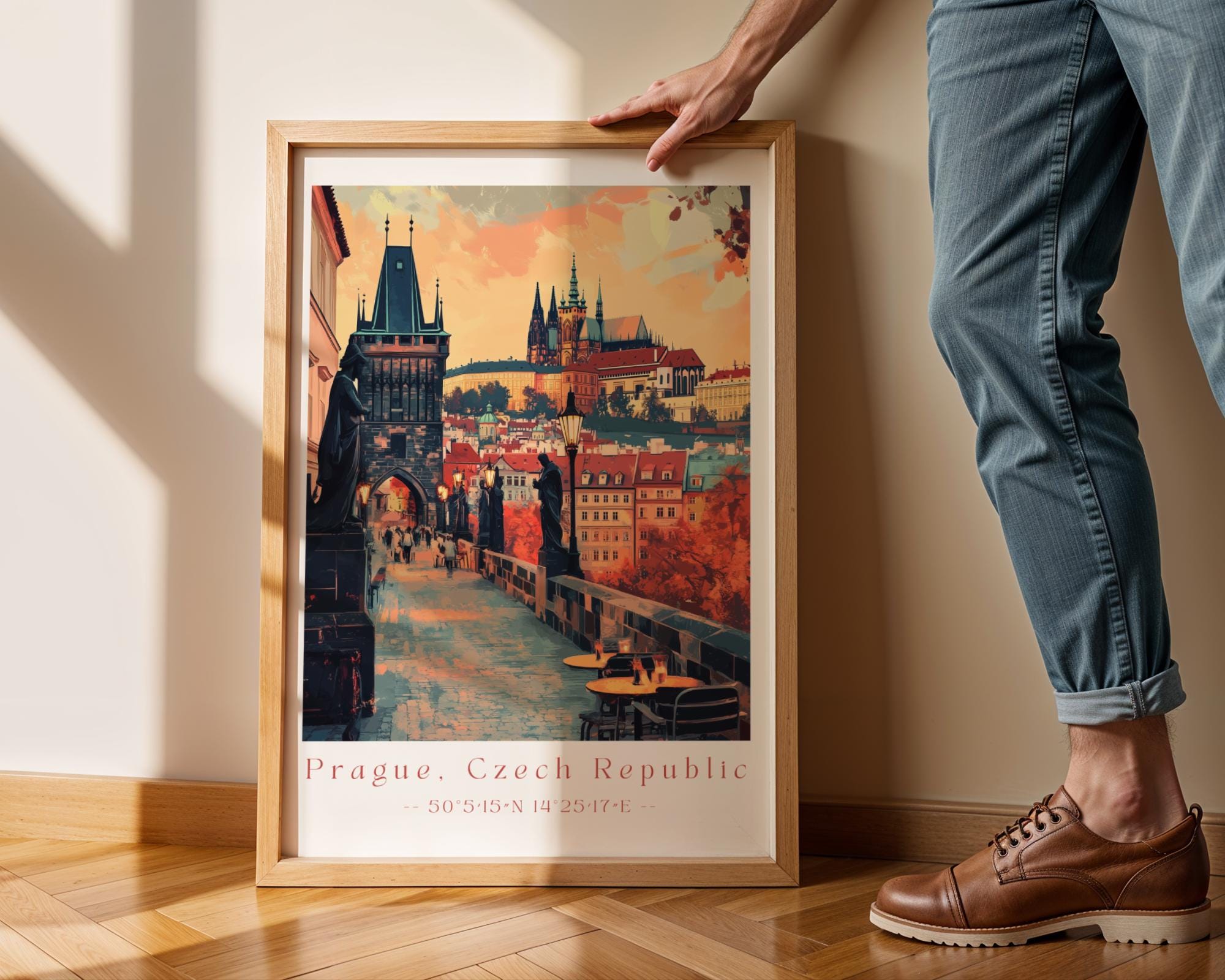 Prague Sunset Print – Charles Bridge, Czech Republic Travel Poster wall art print, modern home decor, unframed artwork by Nomad & Nest