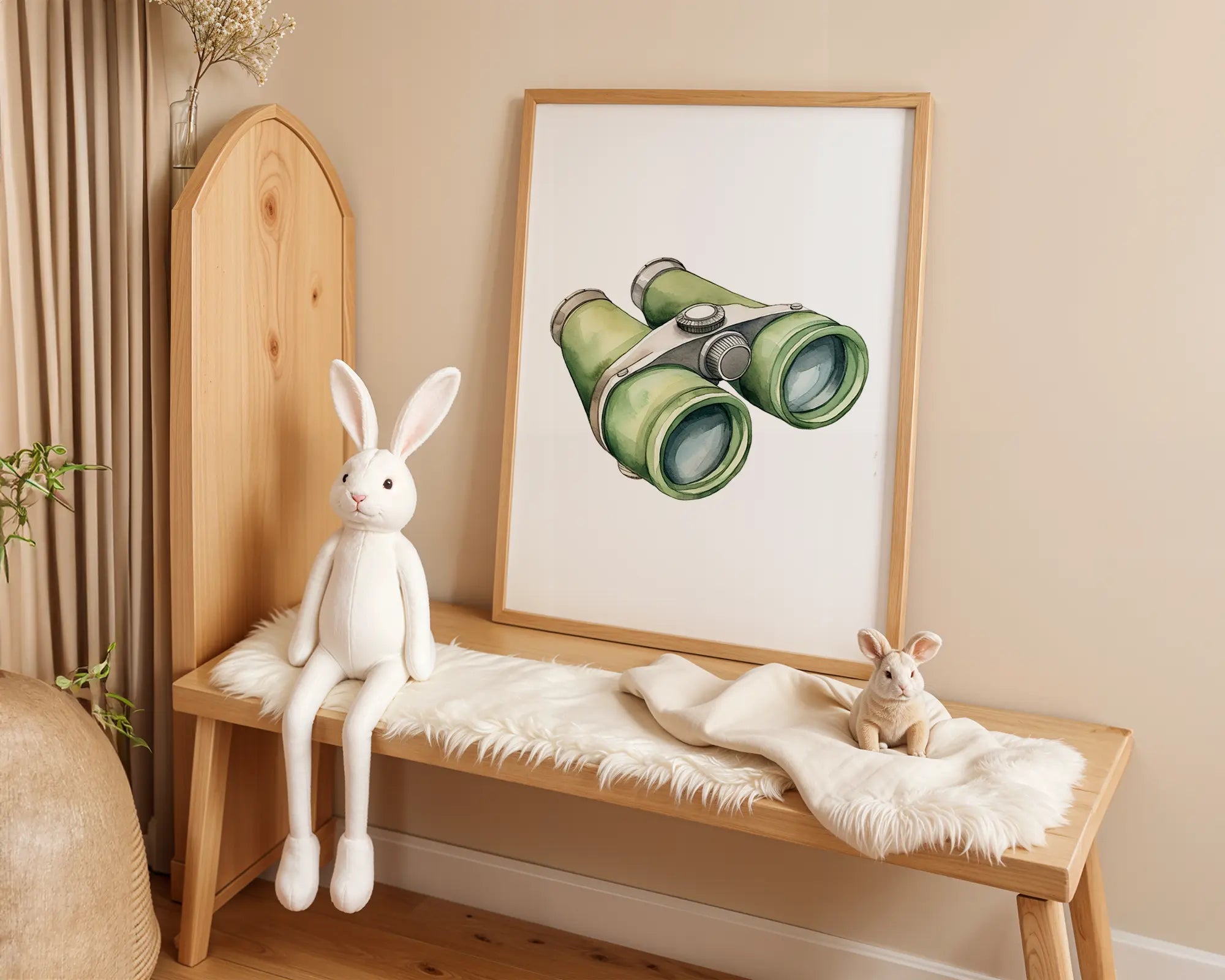 Playroom Ideas | Green Binoculars Nursery Wall Art Adventure Decor Print wall art print, modern home decor, unframed artwork by Nomad & Nest