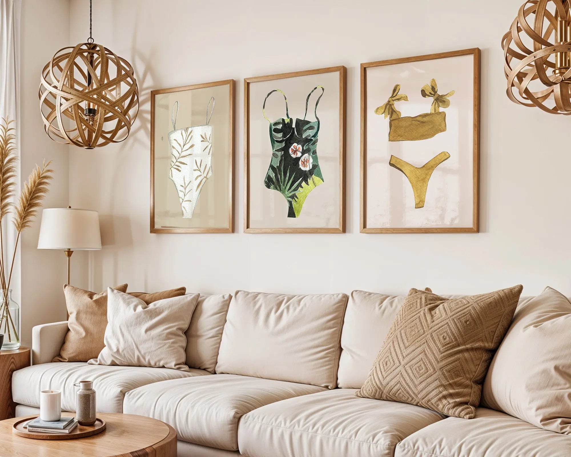 Colourful Prints | Swimsuit Art Print Set, Summer Fashion, Beach Bathroom DŽcor (Set of 3) wall art print, modern home decor, unframed artwork by Nomad & Nest