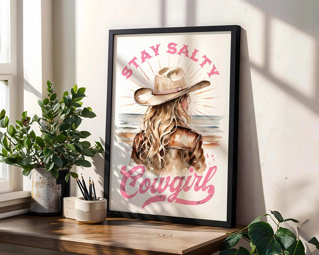 Stay Salty Cowgirl Art Print | Western Coastal Illustration wall art print, modern home decor, unframed artwork by Nomad & Nest