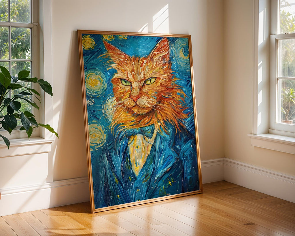 Van Gogh Starry Night Cat Art Print | Pet Portrait Gift wall art print, modern home decor, unframed artwork by Nomad & Nest