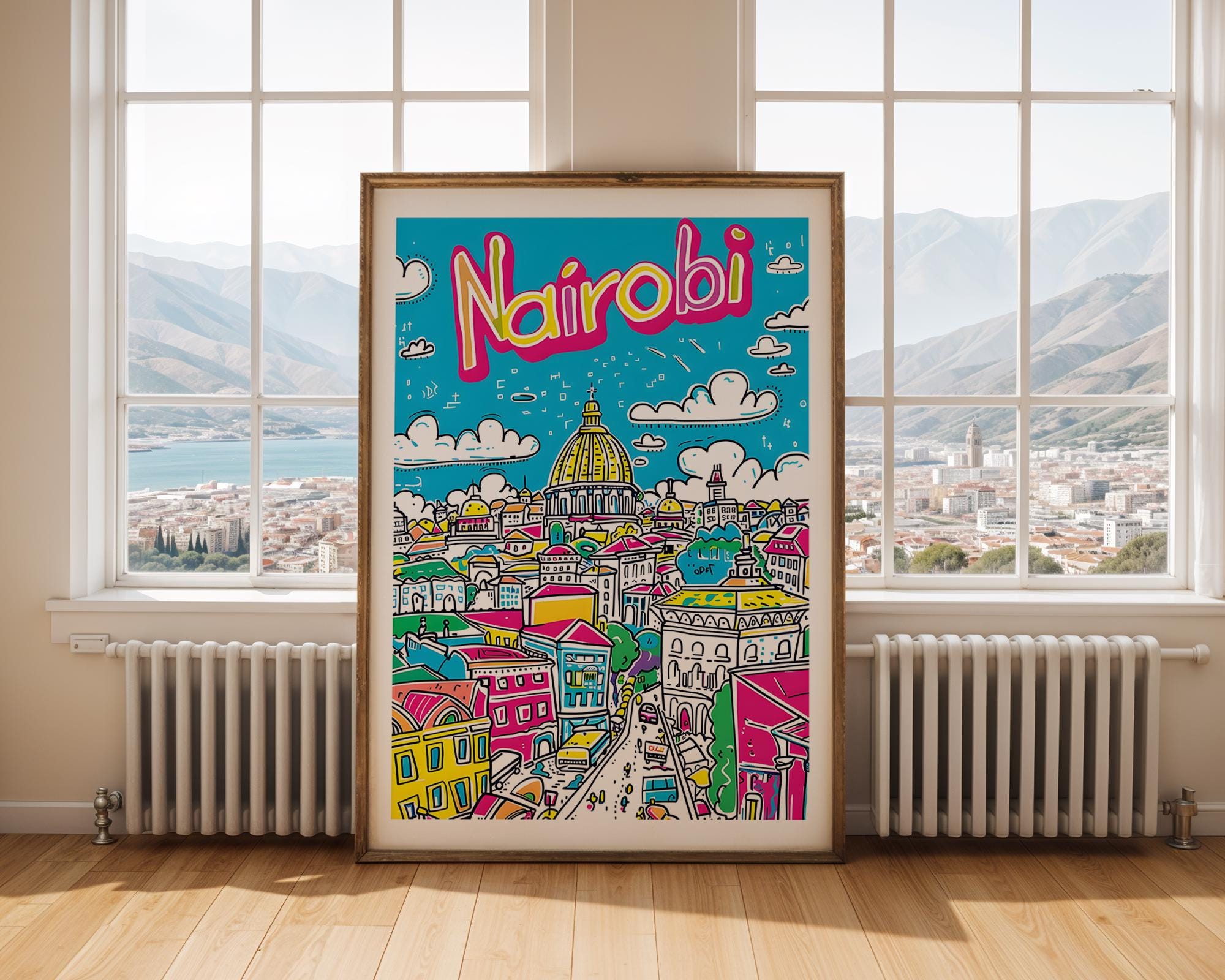Colorful Nairobi Kenya Art Print | African City Skyline Poster wall art print, modern home decor, unframed artwork by Nomad & Nest