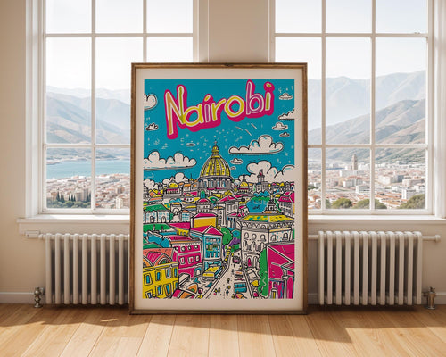 Colorful Nairobi Kenya Art Print | African City Skyline Poster wall art print, modern home decor, unframed artwork by Nomad & Nest