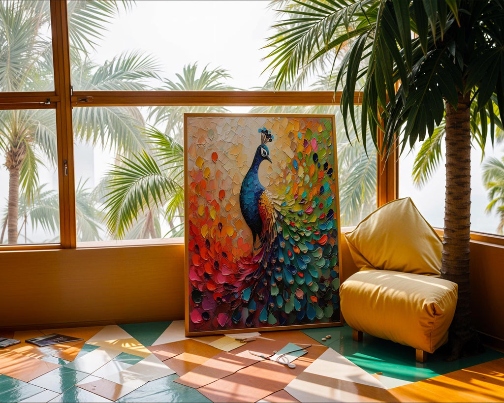 Colourful Prints | Peacock Print |  Textured Wall Art, Boho Home Decor wall art print, modern home decor, unframed artwork by Nomad & Nest
