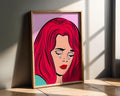 Modern Pop Art | Crying Woman Print | Retro Lichtenstein Style, Red Hair wall art print, modern home decor, unframed artwork by Nomad & Nest