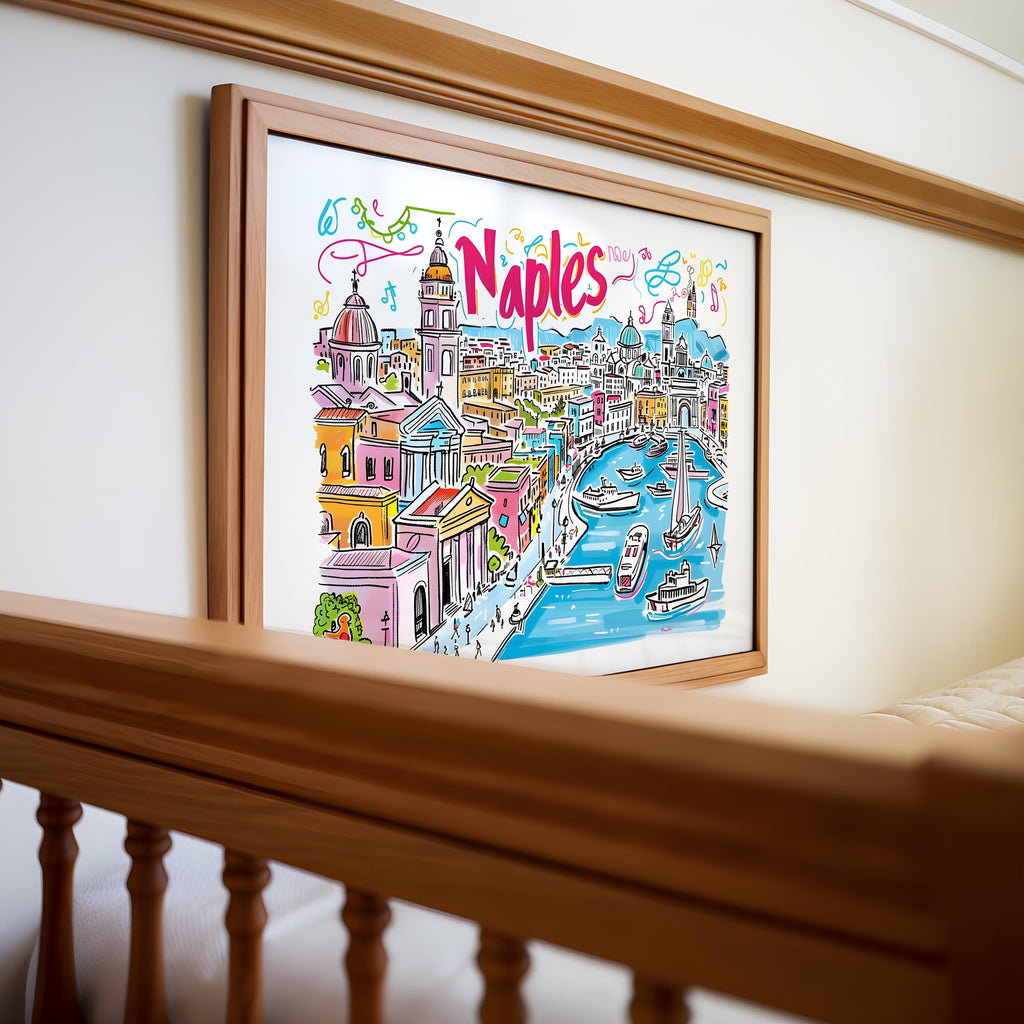 Naples Italy Travel Poster | Colorful Mediterranean Coast Art wall art print, modern home decor, unframed artwork by Nomad & Nest