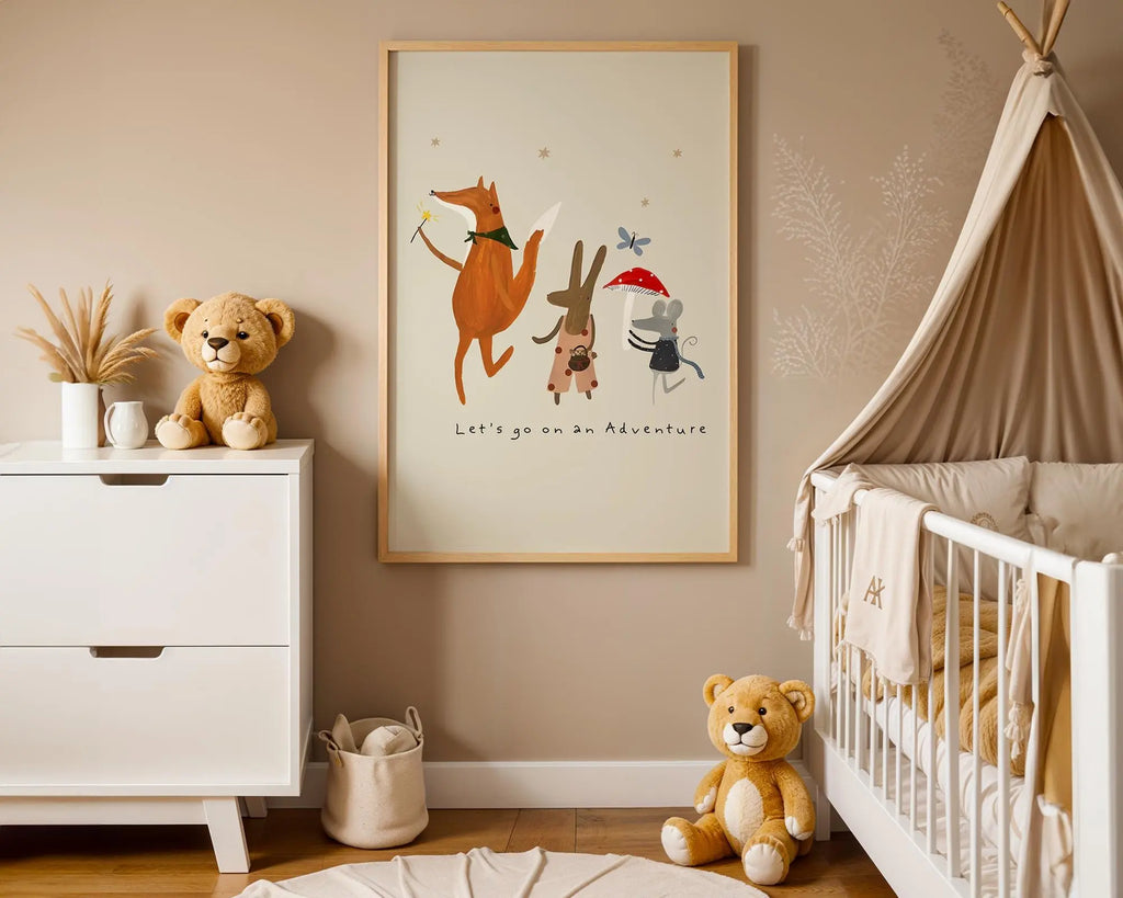 Playroom Ideas | Woodland Adventure Nursery Wall Art | Forest Animal Quote Print wall art print, modern home decor, unframed artwork by Nomad & Nest
