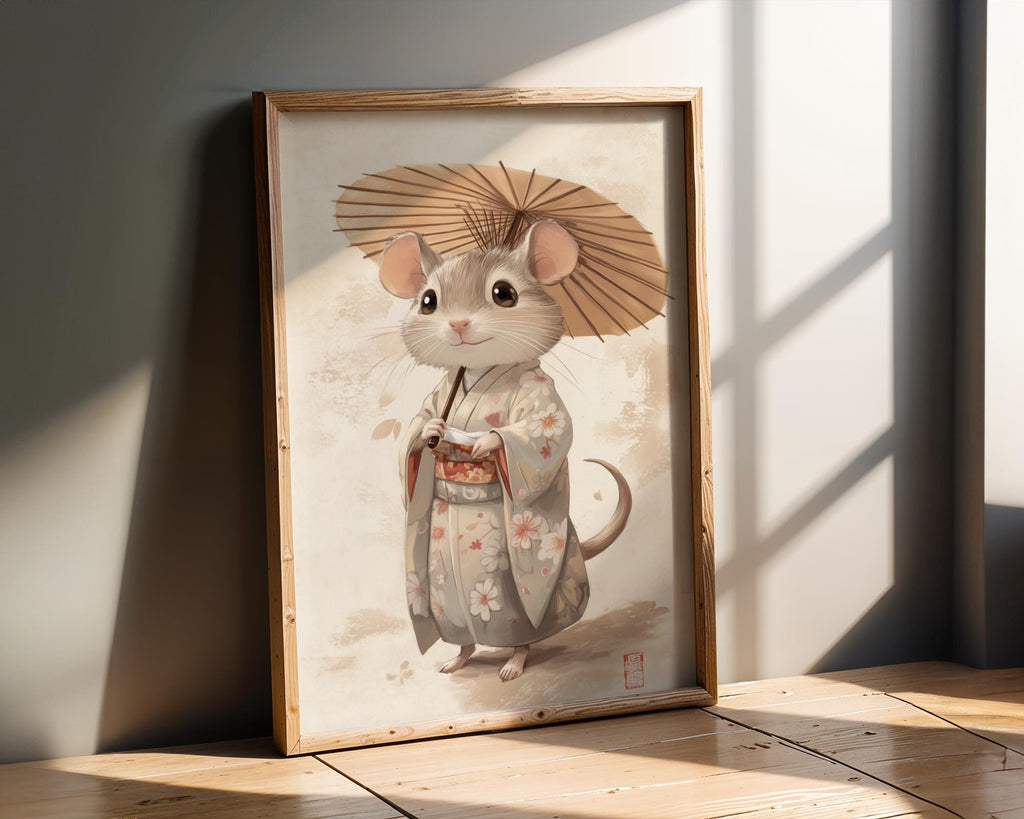 Japanese Poster | Kimono Mouse Print –  Zen Animal Wall Art wall art print, modern home decor, unframed artwork by Nomad & Nest