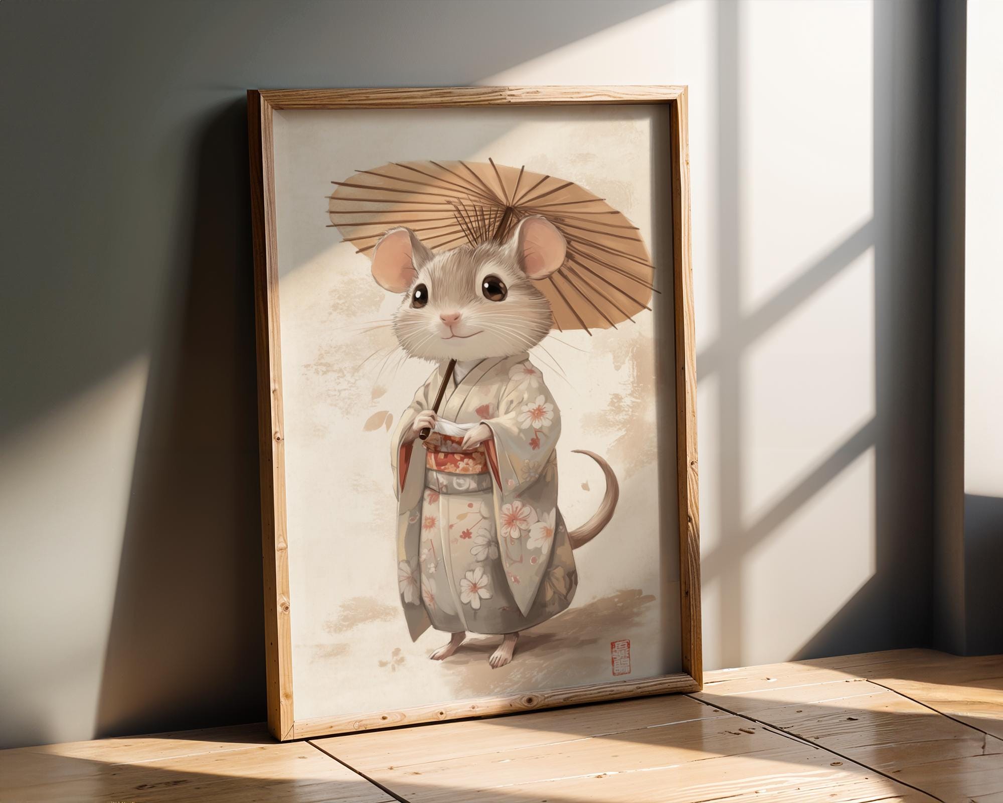 Japanese Poster | Kimono Mouse Print –  Zen Animal Wall Art wall art print, modern home decor, unframed artwork by Nomad & Nest