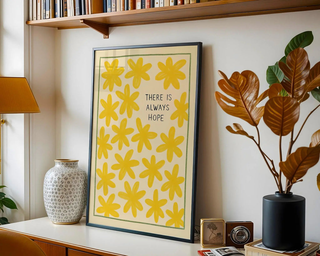 Floral Hope Art Print | Yellow Flower Illustration, Positive Quote wall art print, modern home decor, unframed artwork by Nomad & Nest