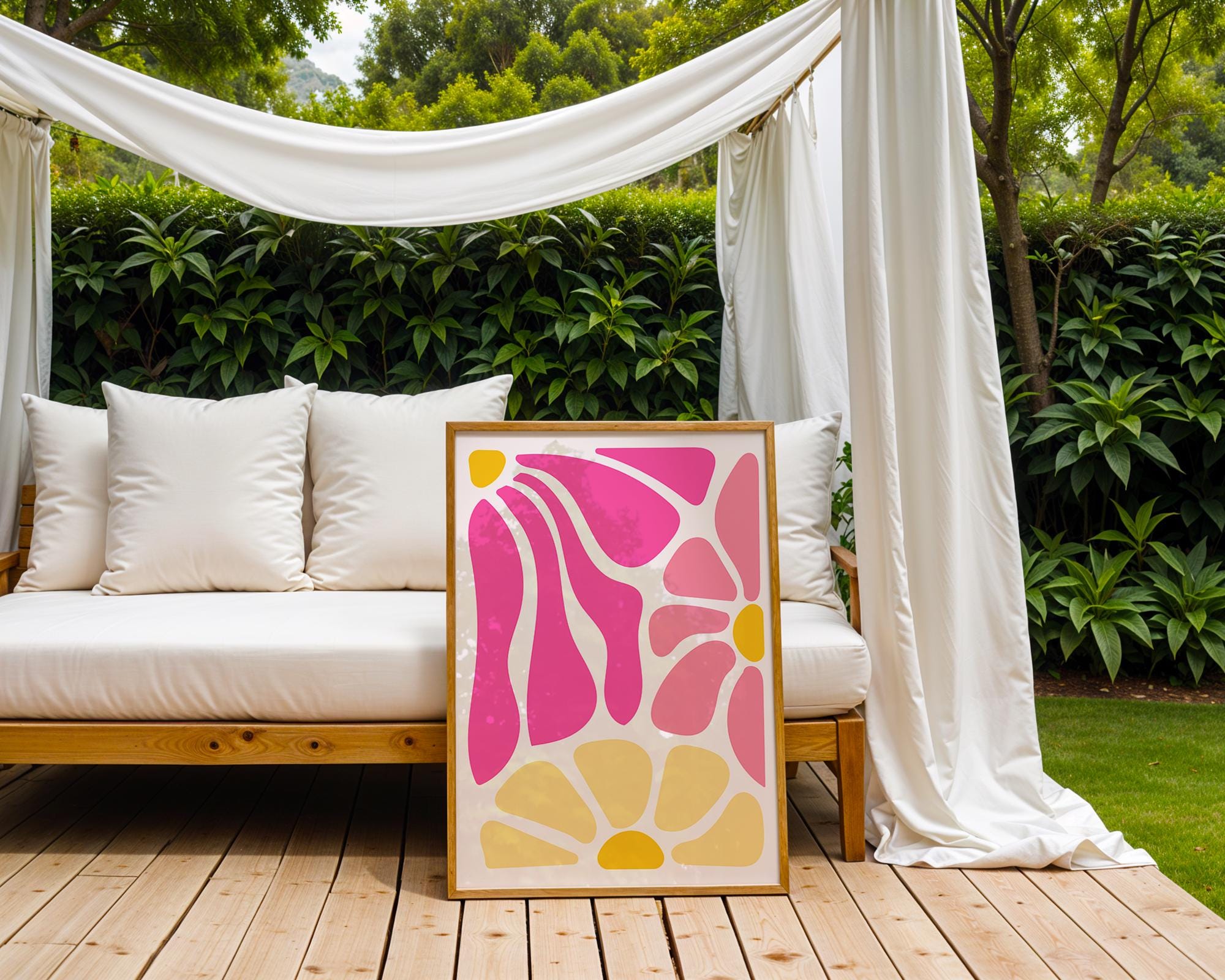 Pink and Yellow Floral Art Print | Groovy Mid Century Modern Decor wall art print, modern home decor, unframed artwork by Nomad & Nest