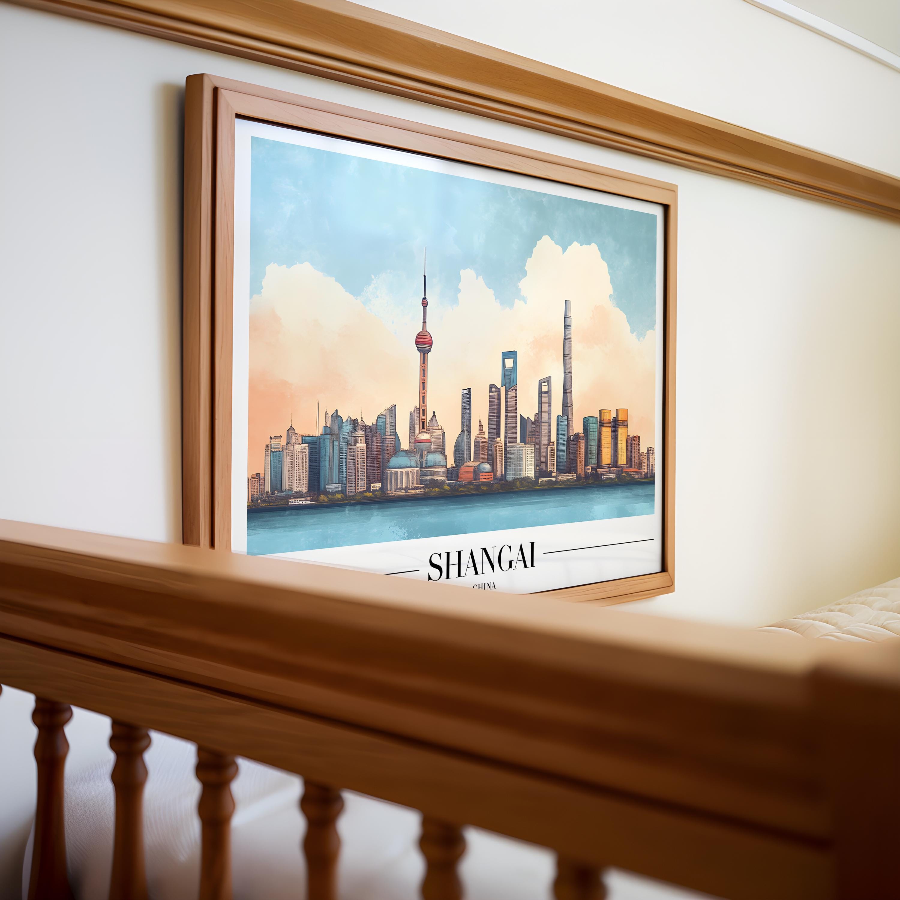 Shanghai Skyline Art Print | Modern China Travel Poster wall art print, modern home decor, unframed artwork by Nomad & Nest