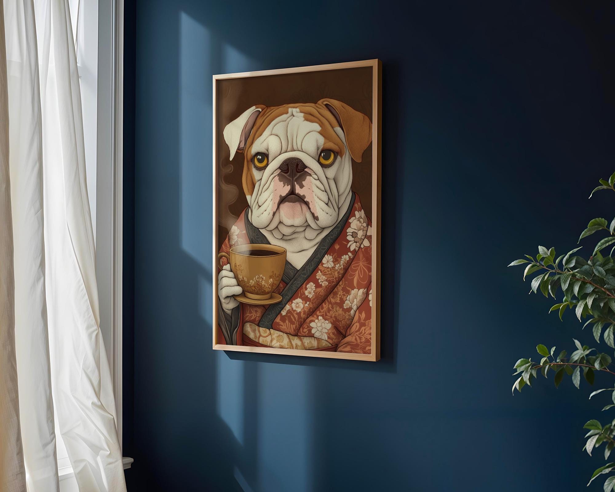 Japanese Poster | Bulldog Kimono Art Print – Funny Tea Lover Pet wall art print, modern home decor, unframed artwork by Nomad & Nest
